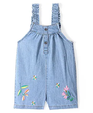 Bonfino Cotton Sleeveless Jumpsuit Floral Embroidery -Light Blue