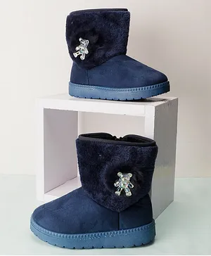 PASSION PETALS Teddy Applique Detailed Winter Boots - Blue