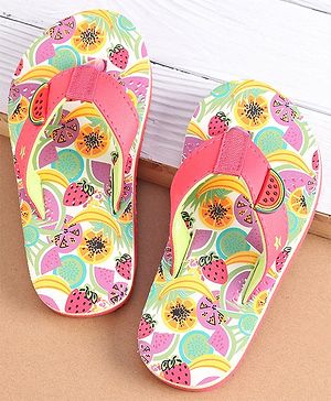 Cute Walk by Babyhug Slip On Flip Flops with Watermelon Print & Applique- Pink