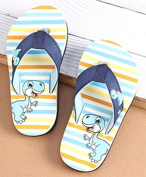 Cute Walk by Babyhug Slip On Flip Flops with Dino Print & Applique- Blue