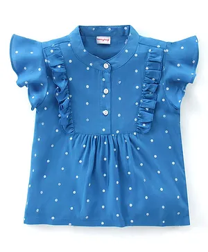 Babyhug Rayon Woven Frill Sleeves Top Dot Print- Blue