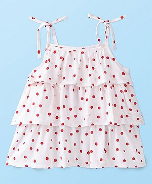 Babyhug Rayon Woven Sleeveless Top With Polka Dots Print - White & Red