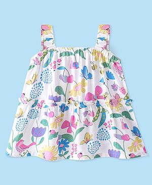 Babyhug Rayon Woven Sleeveless  Top Floral Print- White