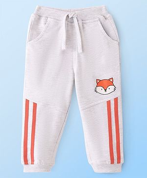 Babyhug Cotton Looper Full Length Track Pant Fox Print - Grey