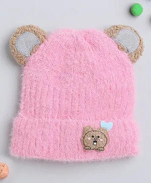 TMW Kids Bear Patch Detailed Woollen Cap - Pink