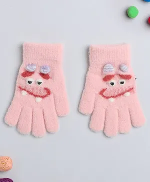 TMW Kids Monster Face Detailed Woollen Gloves -  Peach