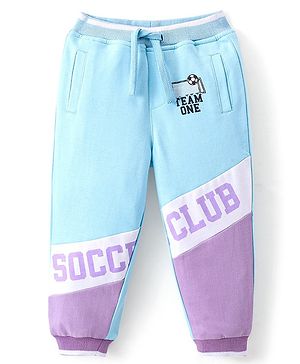 Babyhug Cotton Looper Full Length  Track Pants Text Print - Blue