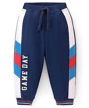 Babyhug Cotton Looper Full Length Text Printed Track Pants - Navy Blue