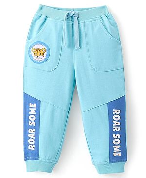 Babyhug Cotton Looper Full Length  Lounge and Track Pants Text Print -  Blue