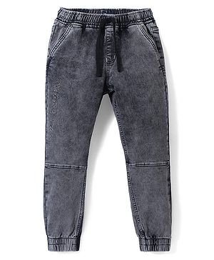 Pine Kids Cotton Rich Stretchable full length denim Joggers  - Black