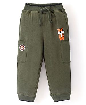 Babyhug Cotton Looper Knit Lounge Pant Fox Print - Olive Green