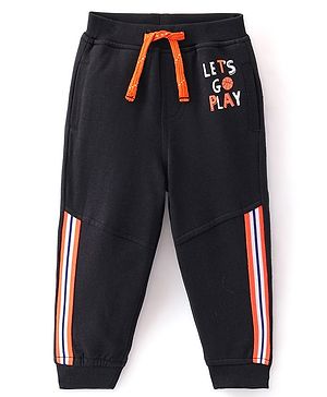 Babyhug Cotton Looper Knit Full Length Track Pant Basketball Print - Black