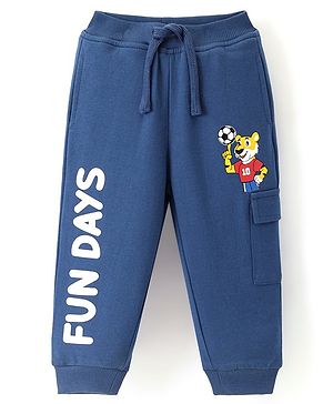 Babyhug Cotton Looper Knit Full Length Lounge Pant Tiger Print - Navy Blue