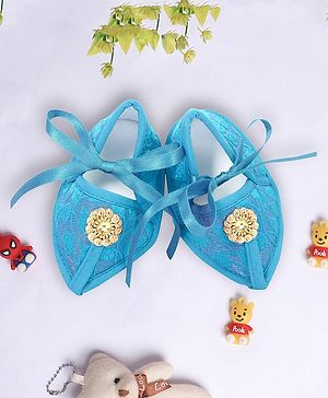 Coco Candy Floral  Brocade Ribbon Tie Up  Juti Styled Booties - Blue