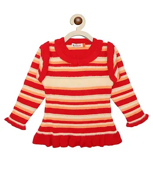 KNITCO Full Sleeves Striped Designed Acrylic Sweater - Red