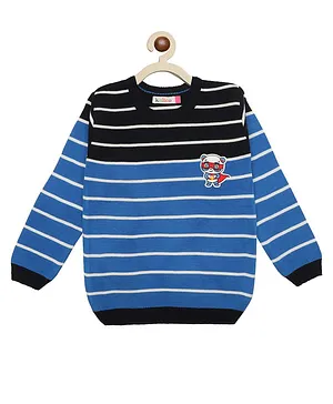 KNITCO Full Sleeves Striped & Super Hero Patch Detailed Acrylic Sweater - Navy Blue
