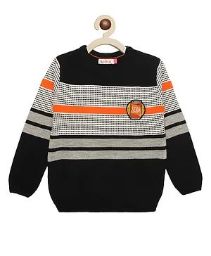 KNITCO Full Sleeves    Striped & Soda Can Patch Detailed  Sweater - Black