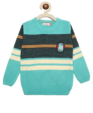 KNITCO Full Sleeves    Striped & Soda Can Patch Detailed  Sweater -  Green