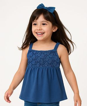 Babyhug Cotton Knit Sleeveless Singlet Top with Crotchet Detailing - Navy Blue