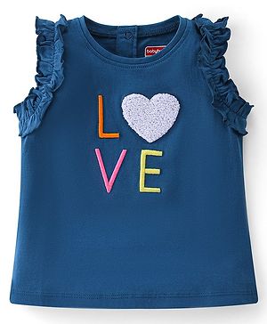 Babyhug 100% Cotton Knit Sleeveless Tee with Frill Detailing & Heart Applique -