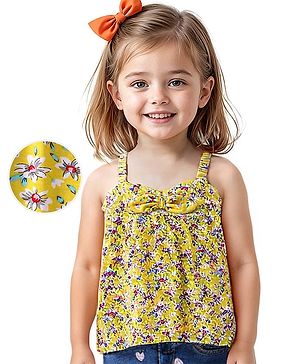 Babyhug 100% Cotton Knit Sleeveless Top with Floral Print - Yellow