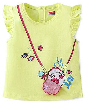 Babyhug 100% Cotton Knit Half Sleeves T-Shirt With Frill Detailing Mock Sling Bag Print- Green