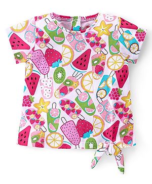 Babyhug 100% Cotton Knit Half Sleeves T-Shirt with Knot Applique & Watermelon Print - White