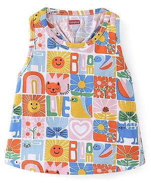 Babyhug Cotton Knit Sleeveless Striped T-Shirt Floral Print - Multicolor