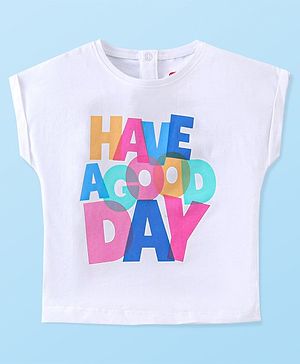 Babyhug 100% Cotton Knit Half Sleeves T-Shirt With Text Graphics - Blue