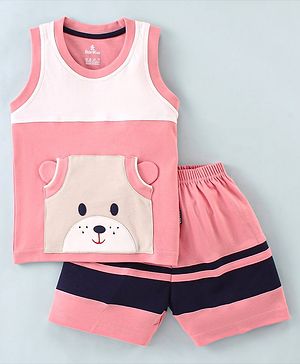 Child World Interlock Knit Sleeveless T-Shirt & Shorts Set Bear Print - Pink