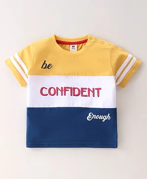 ToffyHouse Cotton Half Sleeves T-Shirt Text Print - Yellow