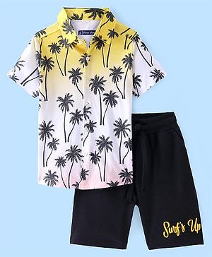 Pine Kids Single Jersey Knit Shirt & Shorts Palm Tree Print - Multicolor