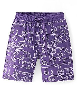 Pine Kids Terry Cotton Knee Length Factory Setup Print Shorts - Purple