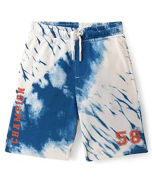 Pine Kids 100% Cotton Knit Above Knee Length Shorts With Text - Blue & White
