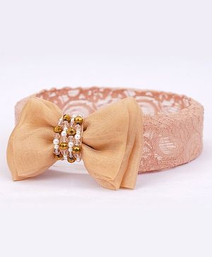 CHOKO Adjustable Lace & Bow Detailed Headband  - Beige