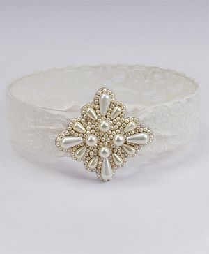 CHOKO Teardrop Pearls Embellished Stretchable Headband - White