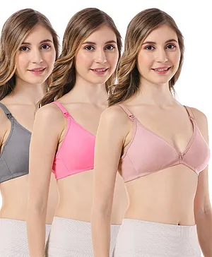 Bella Mama Cotton Blend Non Padded Nursing Bra WIth Eco Jiva Finish Pack Of 3 (Colour May Vary)