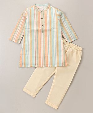 Babyhug Cotton Full Sleeves Striped Kurta with Pyjama Set - Pink & Blue