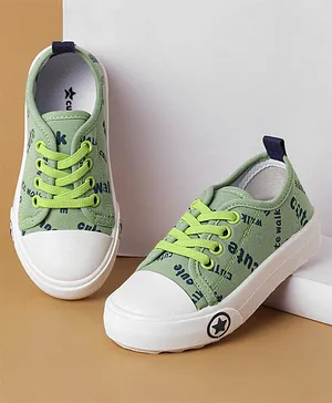 Cute Walk by Babyhug Lace Up Casual Canvas Shoes Text Print - Green