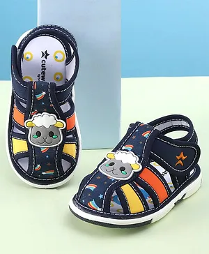 Cute Walk by Babyhug Musical Sandals With Velcro Closure & Sheep Applique - Blue