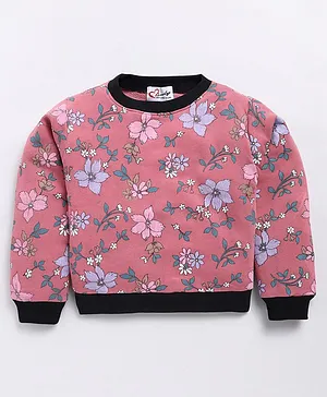 M'andy Fleece Full Sleeve Floral Printed  Sweatshirt - Peach