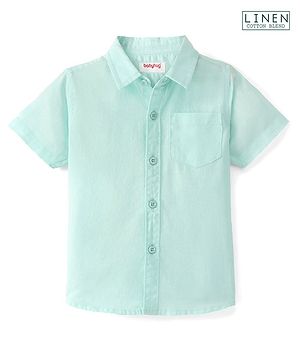 Babyhug Cotton Linen Woven Half Sleeves Solid Color Shirt - Mint Green