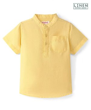 Babyhug Cotton Linen Half Sleeves Kurta Style Mandarin Neck Shirt - Yellow