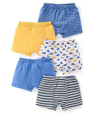 Babyhug 100% Cotton Knit Trunks Stars & Dino Print Pack of 5 - Multicolour