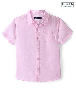 Pine Kids Cotton Linen Half Sleeves Solid Colour Shirt - Light Pink