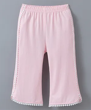 Kookie Kids Full Length Lounge   Pants Lace Detailing Solid Colour  - Pink