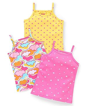 Babyhug 100% Cotton Sleeveless Slips Stars & Clouds Print Pack of 3 - Multicolour