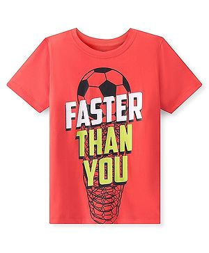 Pine Kids 100% Cotton Knit Half Sleeves T-Shirt Soccer Ball Print - Red Alert