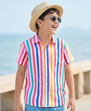 Pine Kids Viscose Woven Half Sleeves Striped Shirt - Multicolour