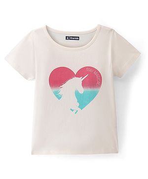 Pine Kids Cotton Half Sleeves T-Shirt Unicorn in Heart Print - Snow White